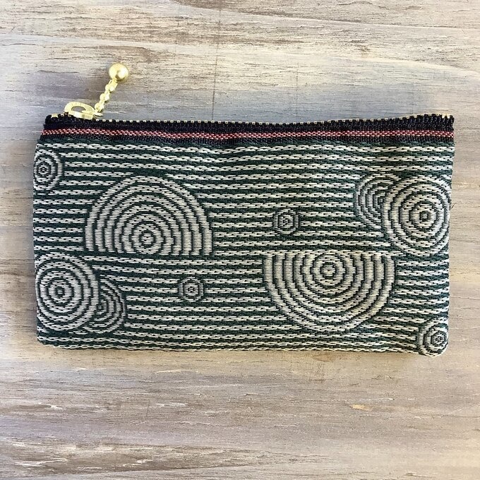 【枯山水】畳縁 ぺたんこ ミニポーチ 小銭入れ カードケース 深緑 禅 同心円 ストライプ