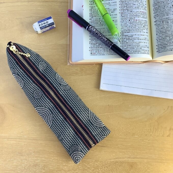 【枯山水】畳縁 ぺたんこ ミニポーチ 小銭入れ カードケース 深緑 禅 同心円 ストライプ