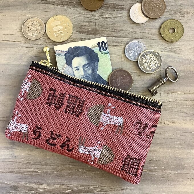 【ピリカラうどん】畳縁 ぺたんこ ミニポーチ 小銭入れ カードケース 赤 うどん 丼