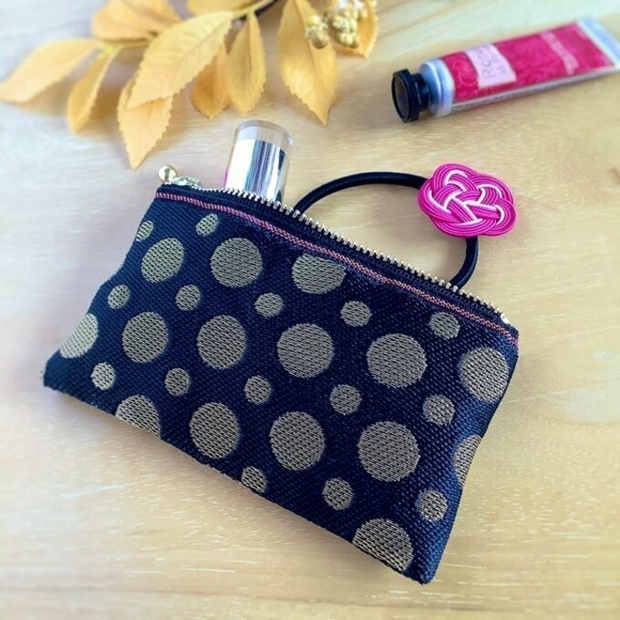 【黒×金 水玉】畳縁 ペンケース ドット おうち時間 クール 和風