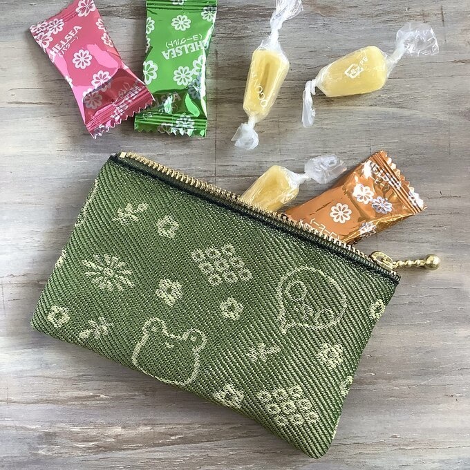【カエルとトリさん】畳縁 ぺたんこ ミニポーチ 小銭入れ カードケース グリーン 草色 蛙 鳥 オカメインコ