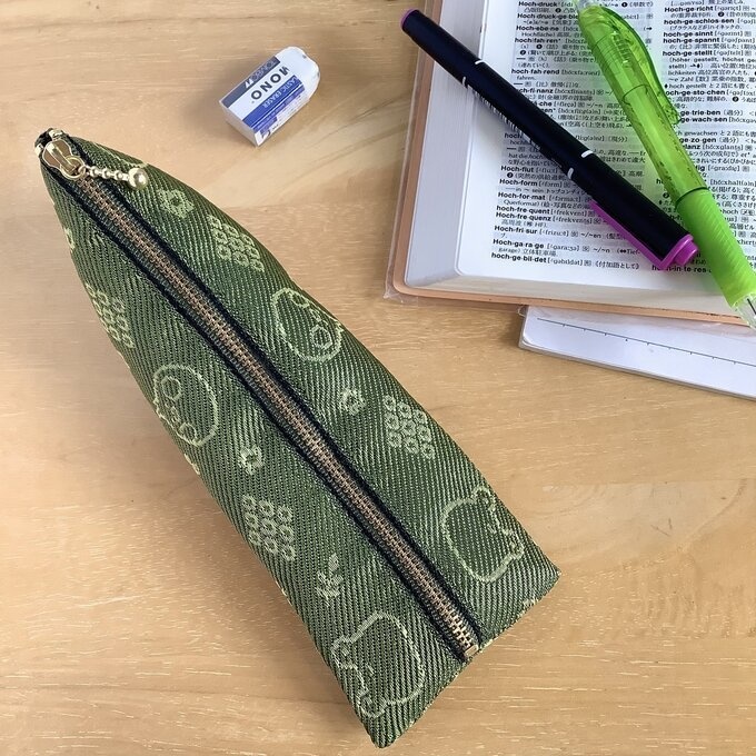 【カエルとトリさん】畳縁 ぺたんこ ミニポーチ 小銭入れ カードケース グリーン 草色 蛙 鳥 オカメインコ