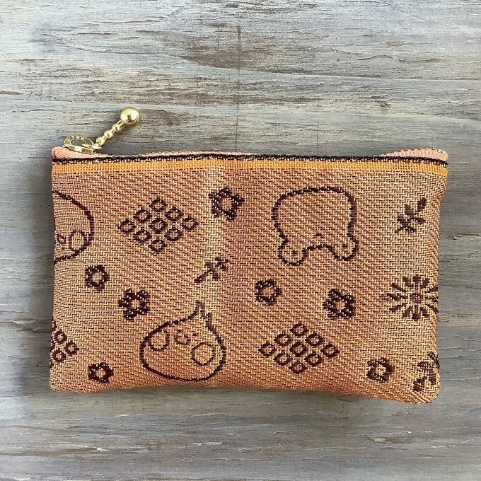 【カエルとトリさん】畳縁 ぺたんこ ミニポーチ 小銭入れ カードケース オレンジ 夕焼け色 蛙 鳥 オカメインコ