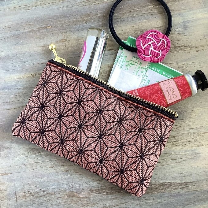 【兄妹柄】畳縁 ぺたんこ ミニポーチ カードケース 小銭入れ 市松 麻の葉