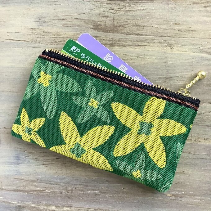【スターフラワー】畳縁 ぺたんこ 小銭入れ カードケース ミニポーチ 緑 大人可愛い