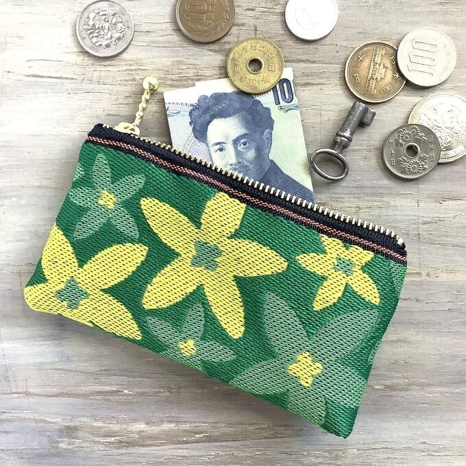 【スターフラワー】畳縁 ぺたんこ 小銭入れ カードケース ミニポーチ 緑 大人可愛い