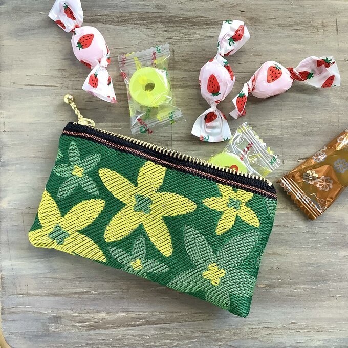 【スターフラワー】畳縁 ぺたんこ 小銭入れ カードケース ミニポーチ 緑 大人可愛い