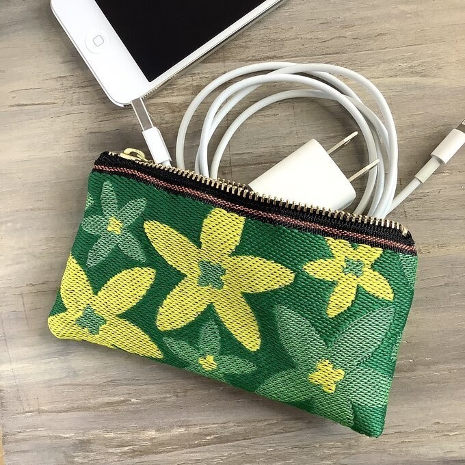 【スターフラワー】畳縁 ぺたんこ 小銭入れ カードケース ミニポーチ 緑 大人可愛い