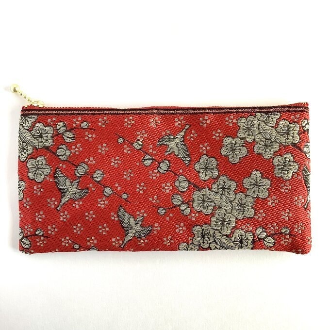 【梅に鶯】畳縁 幅広 ペンケース ポーチ マスクケース 赤 春 和風