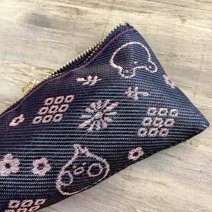 【カエルとトリさん】畳縁 テトラ型 ペンケース 紺 ピンク 蛙 鳥 オカメインコ