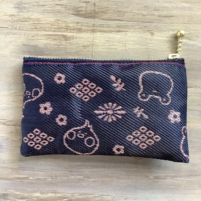 【カエルとトリさん】畳縁 ぺたんこ ミニポーチ 小銭入れ カードケース 紺 ピンク 蛙 鳥 オカメインコ