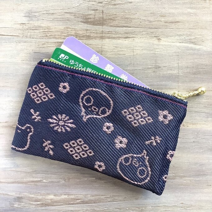 【カエルとトリさん】畳縁 ぺたんこ ミニポーチ 小銭入れ カードケース 紺 ピンク 蛙 鳥 オカメインコ