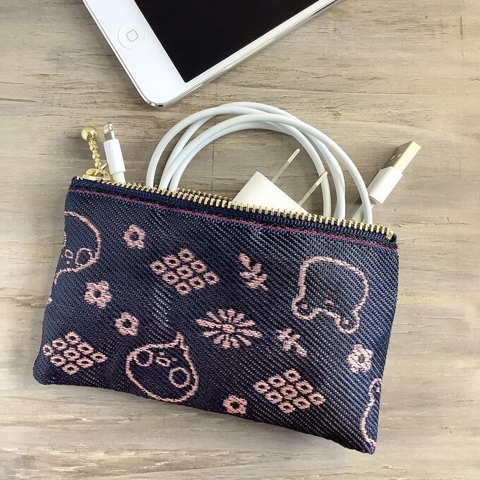 【カエルとトリさん】畳縁 ぺたんこ ミニポーチ 小銭入れ カードケース 紺 ピンク 蛙 鳥 オカメインコ