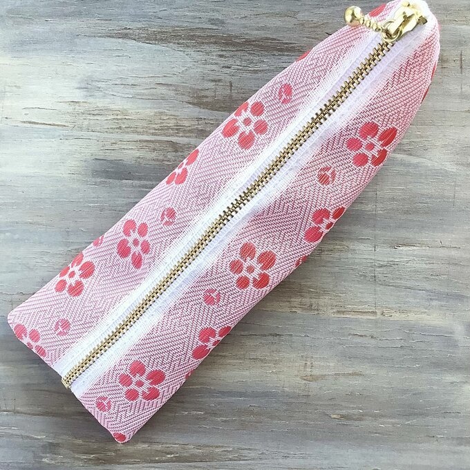 【梅花】畳縁 テトラ型 ペンケース 和風 桃色 ピンク 春