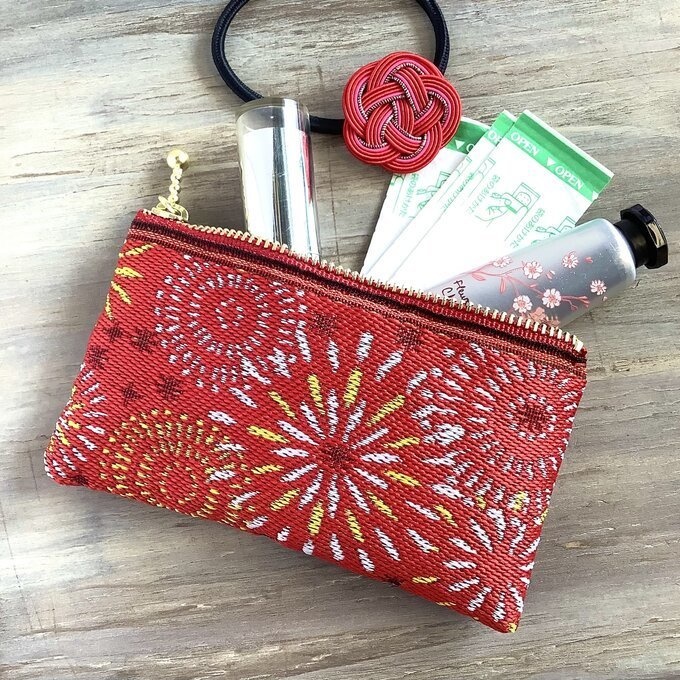 【花火】畳縁 テトラ型 ペンケース 赤 夏 お祭り