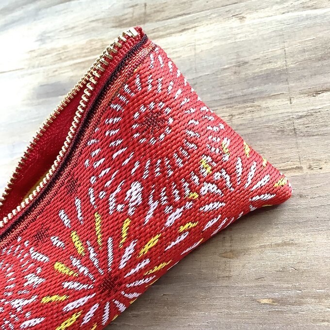 【花火】畳縁 テトラ型 ペンケース 赤 夏 お祭り