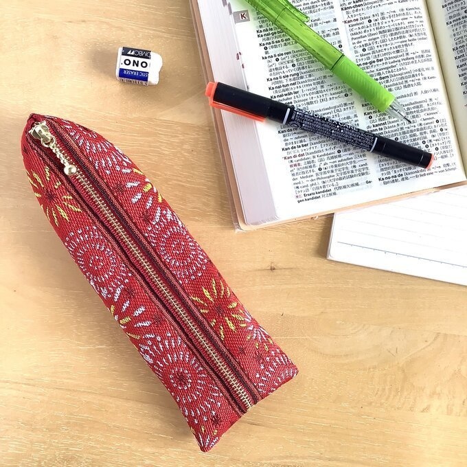 【花火】畳縁 ぺたんこ ミニポーチ 小銭入れ カードケース 赤 夏 お祭り