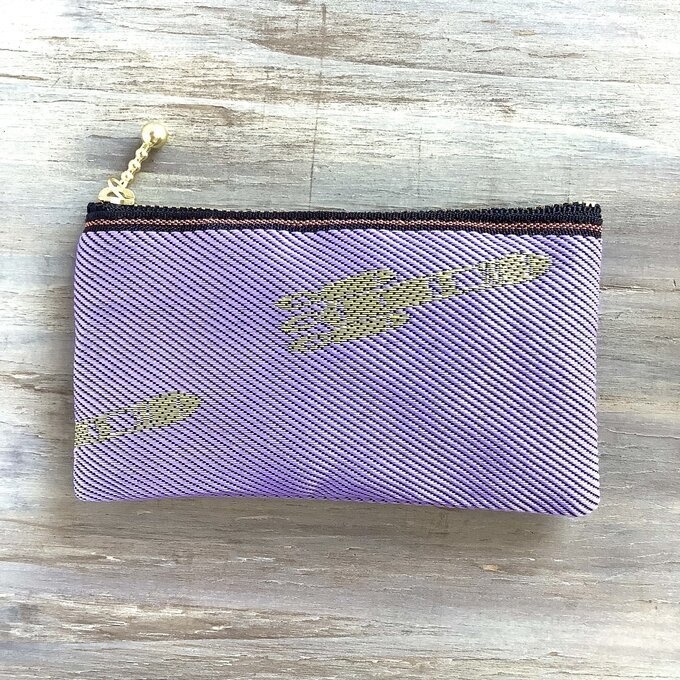 【ロケット】畳縁 ぺたんこ ミニポーチ カードケース 小銭入れ 宇宙 薄紫 夜明け