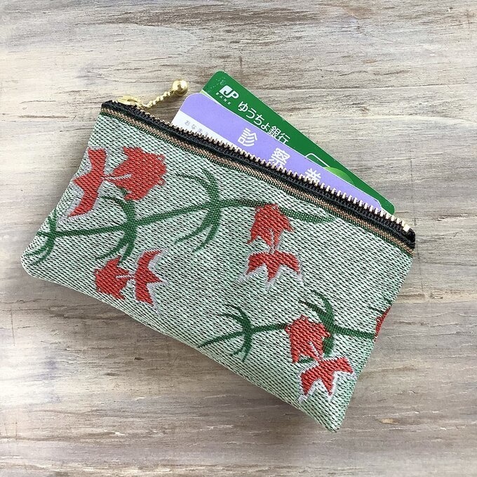 【金魚】畳縁 ぺたんこ ミニポーチ カードケース 小銭入れ 薄荷 ミント 和風 シノワズリ