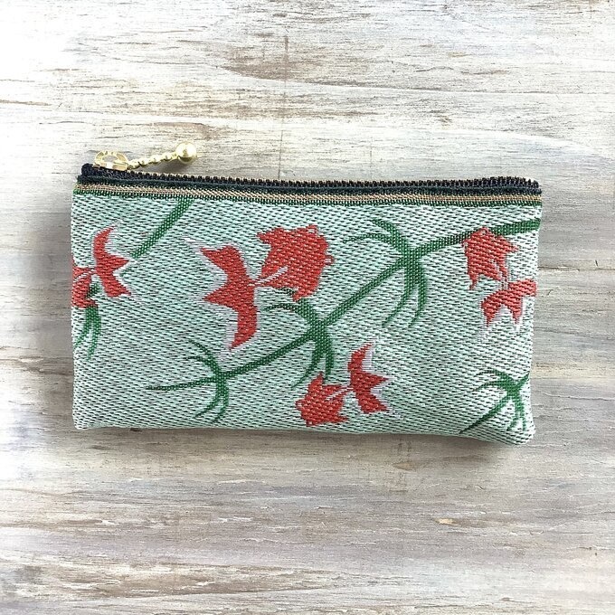 【金魚】畳縁 ぺたんこ ミニポーチ カードケース 小銭入れ 薄荷 ミント 和風 シノワズリ