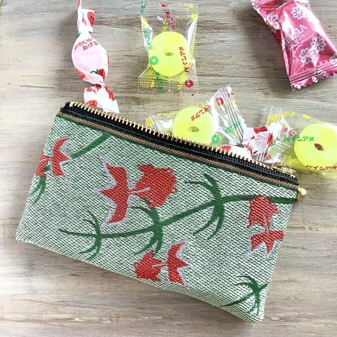 【金魚】畳縁 ぺたんこ ミニポーチ カードケース 小銭入れ 薄荷 ミント 和風 シノワズリ