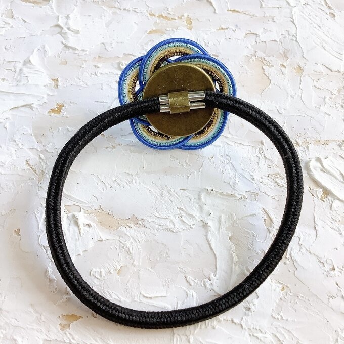 水引製【南極の朝日】お花 ヘアゴム ブルー ゴールド キラキラ 和風