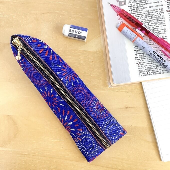 【花火】畳縁 ぺたんこ ミニポーチ 小銭入れ カードケース 紺 夏 お祭り