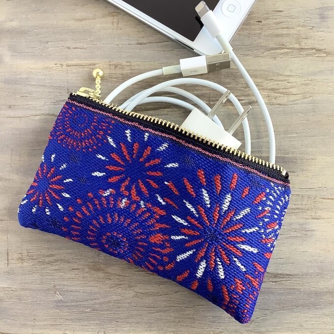 【花火】畳縁 ぺたんこ ミニポーチ 小銭入れ カードケース 紺 夏 お祭り