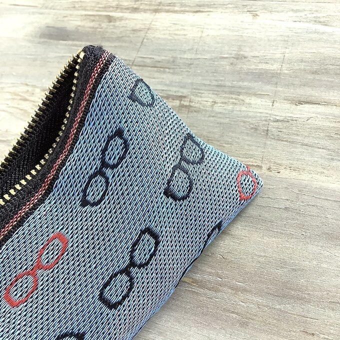 【メガネ柄】畳縁 テトラ型 ペンケース ブルー 眼鏡 めがね ユニーク