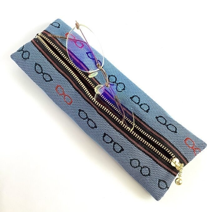 【メガネ柄】畳縁 ぺたんこ ペンケース ブルー 眼鏡 めがね ユニーク