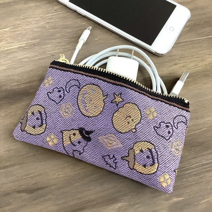 【ハロウィン】畳縁 ぺたんこ ミニポーチ カードケース 小銭入れ 紫 おばけ かぼちゃ