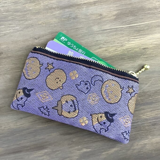 【ハロウィン】畳縁 ぺたんこ ミニポーチ カードケース 小銭入れ 紫 おばけ かぼちゃ
