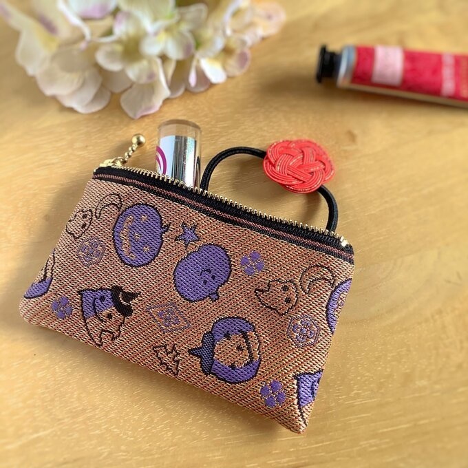 【ハロウィン】畳縁 ぺたんこ ミニポーチ カードケース 小銭入れ オレンジ かぼちゃ