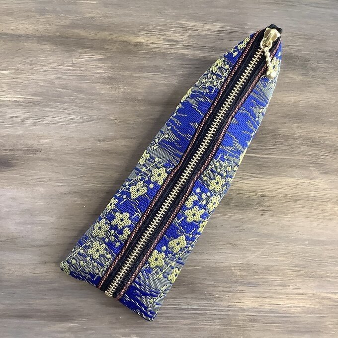 【金梅】畳縁 テトラ型 ペンケース 青 和風 梅