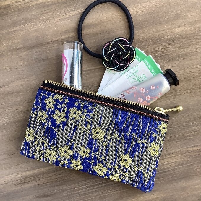 【金梅】畳縁 テトラ型 ペンケース 青 和風 梅