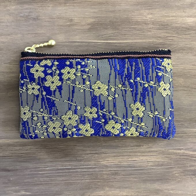 【金梅】畳縁 ぺたんこ ミニポーチ 小銭入れ カードケース 青 和風 梅