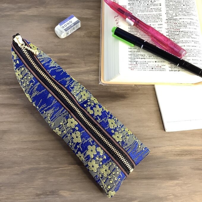 【金梅】畳縁 ぺたんこ ミニポーチ 小銭入れ カードケース 青 和風 梅