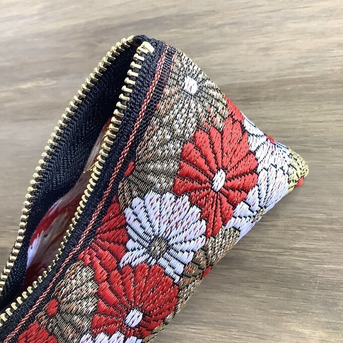 【菊花】畳縁 テトラ型 ペンケース 和風 赤 金 白 デイジー
