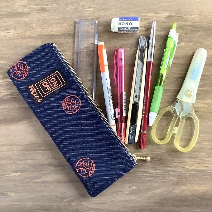 【元気玉 やる気スイッチ付】畳縁 ぺたんこ ペンケース デニム ヤル気 元気