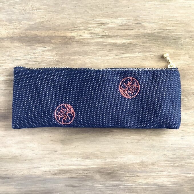【元気玉 やる気スイッチ付】畳縁 ぺたんこ ペンケース デニム ヤル気 元気