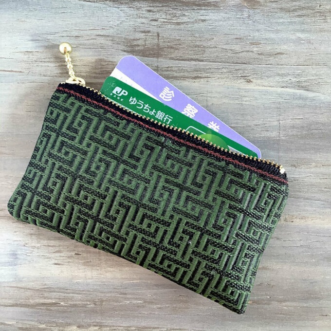 【基板柄?】畳縁 テトラ型 ミニポーチ 小銭入れ 和風 緑 黒 迷路