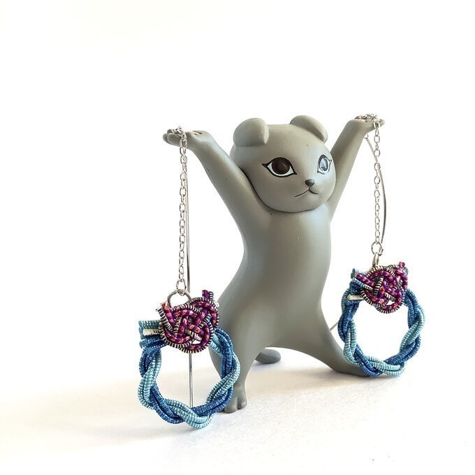 水引【ミニリース】ピアス 大人可愛い ブルー キラキラ