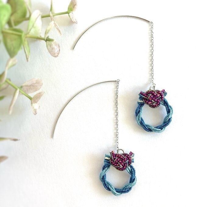 水引【ミニリース】ピアス 大人可愛い ブルー キラキラ