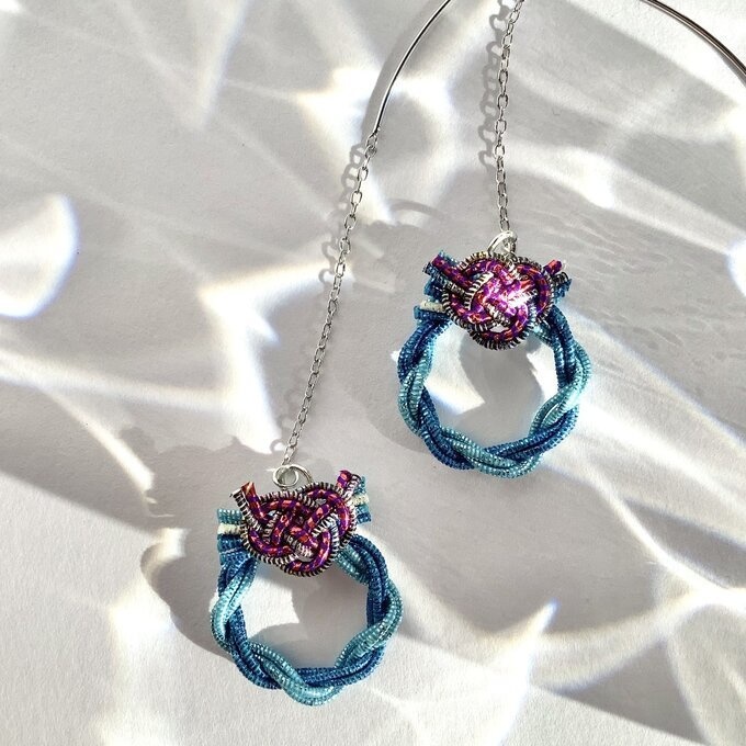 水引【ミニリース】ピアス 大人可愛い ブルー キラキラ