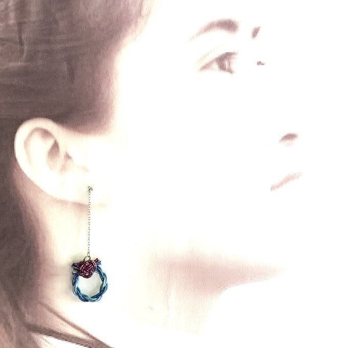 水引【ミニリース】ピアス 大人可愛い ブルー キラキラ