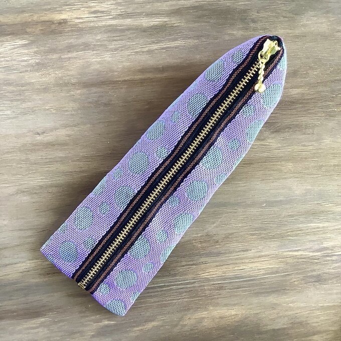 【霧の泡】畳縁 テトラ型 ペンケース 紫 グレー 水玉 ドット ニュアンスカラー