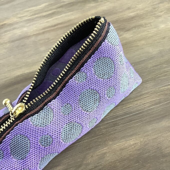 【霧の泡】畳縁 テトラ型 ペンケース 紫 グレー 水玉 ドット ニュアンスカラー