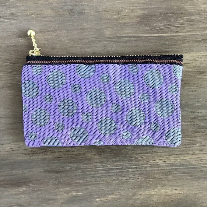 【霧の泡】畳縁 ぺたんこ ミニポーチ カードケース 小銭入れ 紫 グレー 水玉 ドット ニュアンスカラー