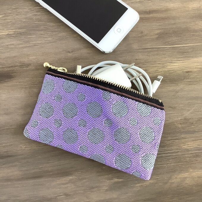 【霧の泡】畳縁 ぺたんこ ミニポーチ カードケース 小銭入れ 紫 グレー 水玉 ドット ニュアンスカラー