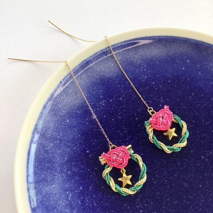 水引【ミニリース】ピアス 大人可愛い 星 クリスマス キラキラ